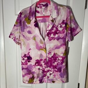 Soma cool nights NWT button pajama top short sleeved impressionist floral pink L